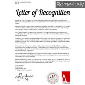 Letter of Recognition from A'Design Award